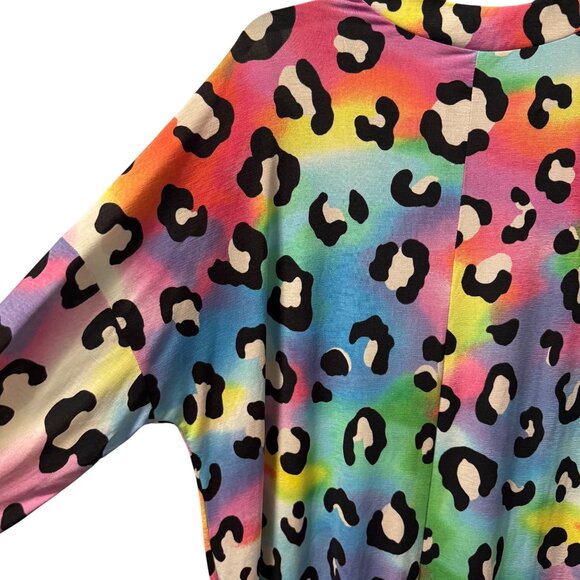 HoneymE Curvy Rainbow Leopard Print Top Sz XL blouse tunic multi - Picture 11 of 12
